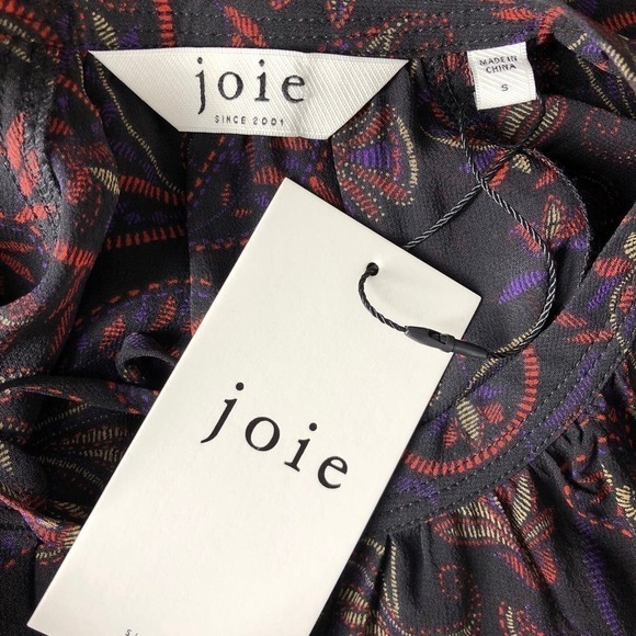 Joie Cecarina Silk Blouse Long Sleeve Tie Front Paisley Caviar Multi NWT Small - Picture 10 of 14